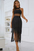 Spliced Mesh Fringe Hem Sleeveless Dress STYLE SOURCE