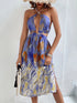 Printed Halter Neck Crisscross Tied Dress STYLE SOURCE