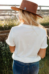Graphic Round Neck Cuffed Sleeve T-Shirt STYLE SOURCE