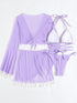 Halter Neck Bra, Bottom, Tassel Flare Sleeve Cover-Up and Skirt Four-Piece Swim Set STYLE SOURCE